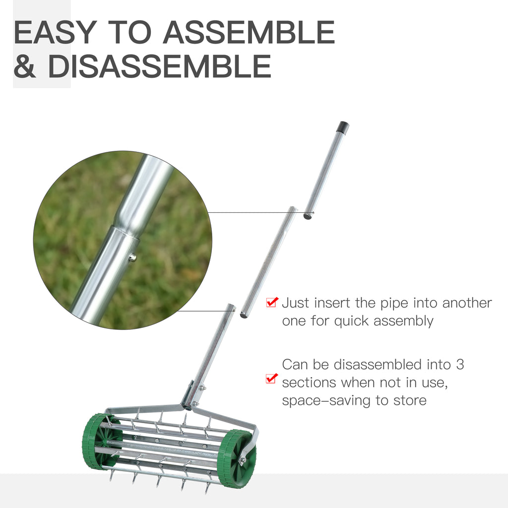 Garden Rolling Lawn Aerator Heavy Duty Steel Grass Roller W/ Adjustable Handle