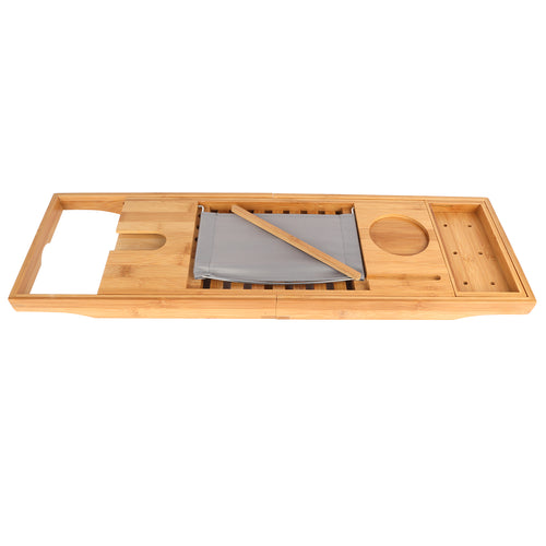 Bamboo Bathtub Caddy Tray with Wine Holder