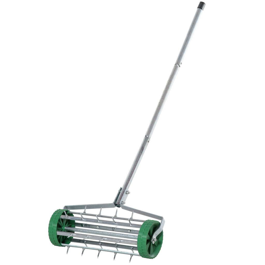 Garden Rolling Lawn Aerator Heavy Duty Steel Grass Roller W/ Adjustable Handle
