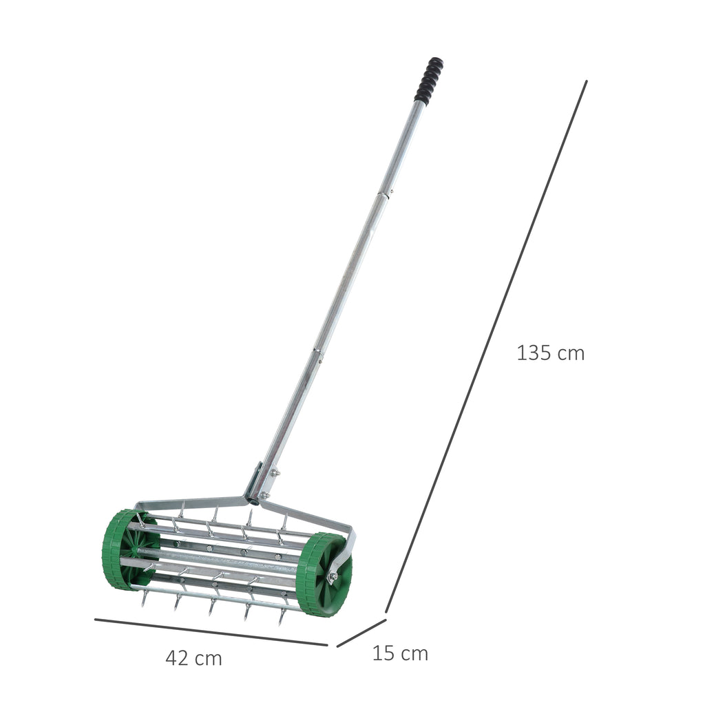 Garden Rolling Lawn Aerator Heavy Duty Steel Grass Roller W/ Adjustable Handle