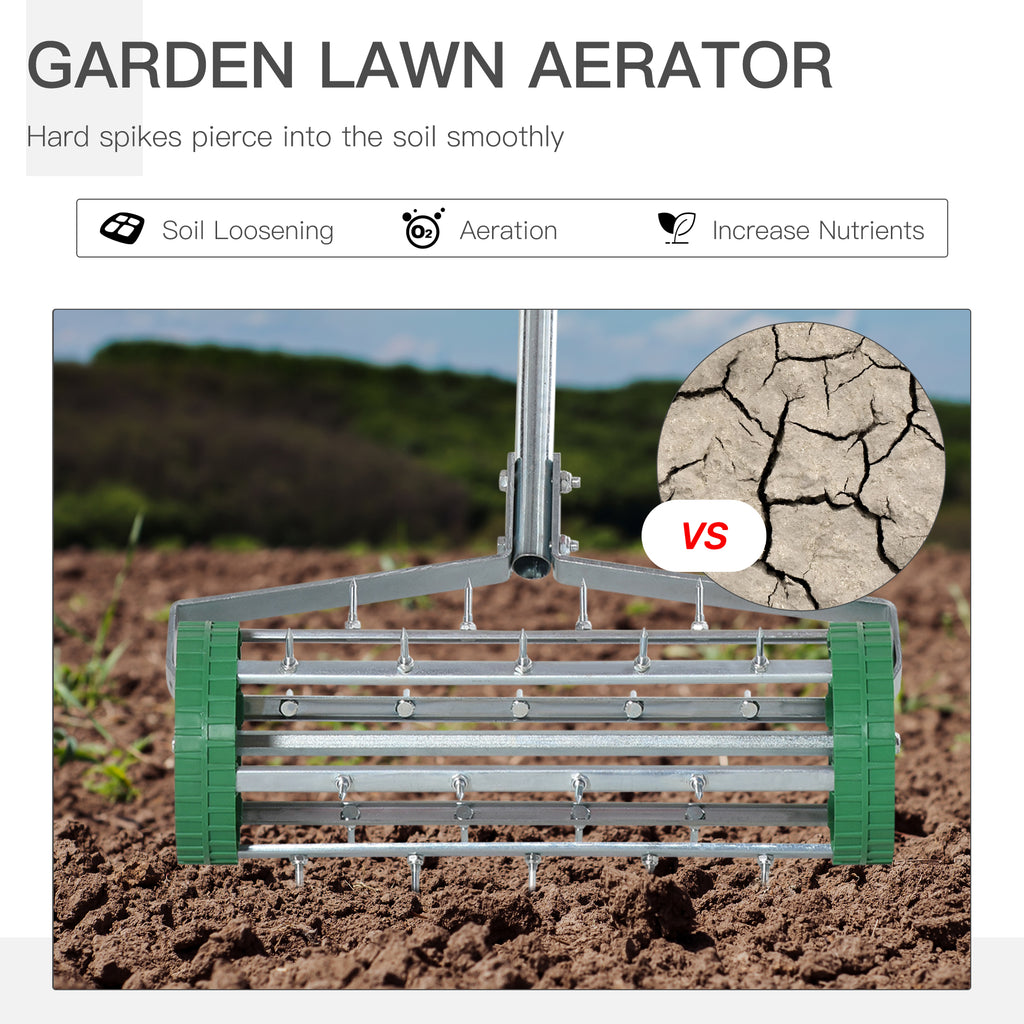 Garden Rolling Lawn Aerator Heavy Duty Steel Grass Roller W/ Adjustable Handle